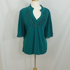 George Simonton green polka dot blouse XL